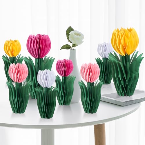 SUNBEAUTY 8 PCS Flower Honeycomb Decoration Tulip Honeycomb Decoration Mother's Day Decoration Tulip Decor Spring Decor Tulips Table Centerpieces Decorations Spring Decorations for Home Office