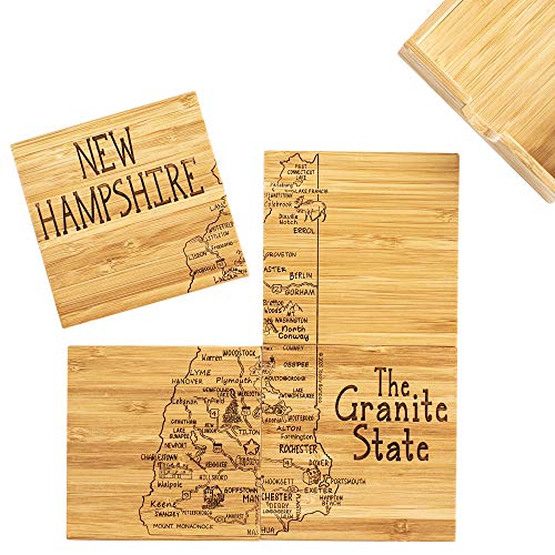 Totally Bamboo New Hampshire State Puzzle 4 Piece Bamboo Coaster Set with Case