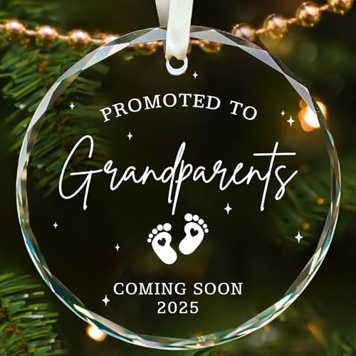 Grandparents Gifts - First Time Grandparents Gifts - Grandma Gifts, Grandpa Gifts - Baby Pregnancy Announcement Ornament for New Grandma - Grandpa Grandma to Be Ornament - Glass Christmas Ornament