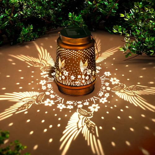 Hummingbird Solar Lantern Outdoor Hanging, Metal Bird Decor Waterproof LED Decorative Light for Garden Patio Yard Lawn Backyard Front Porch, Christmas Thanksgiving Birthday Gifts for Women Mom Grandma