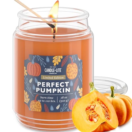 Candle-Lite Everyday Scented Candles, Perfect Pumpkin Fragrance, One 18 oz. Jar Candle with Up to 110 Hours of Burn Time (Individual Box)