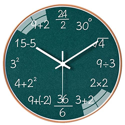 QINFIEY 12 Inch Math Wall Clock Silent Non Ticking Movement Quality Quartz Wall Clock for Office Classroom/School/Home/Kitchen/Living Room Wall Decorations (Green)