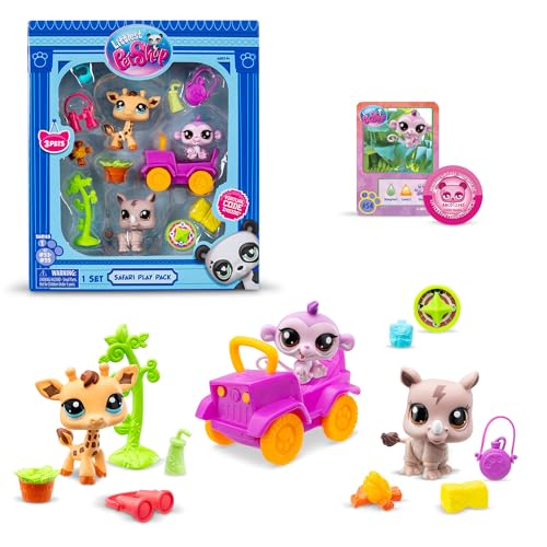 Littlest Pet Shop, Safari Play Pack - Gen 7, Pets #53,#54, #55, Authentic LPS Bobble Head Figure, Collectible Imagination Toy Animal, Kidults, Girls, Boys, Kids, Tweens Ages 4+