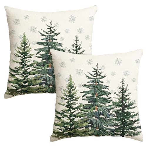 AVOIN colorlife Christmas Trees Snowflake Throw Pillow Covers Set of 2, 18 x 18 Inch Winter Holiday Cushion Case Decoration for Sofa Couch