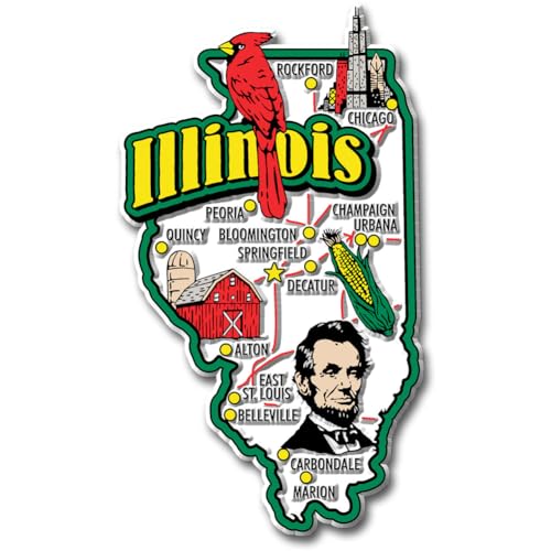 Illinois Jumbo State Magnet by Classic Magnets, 2.6' x 4.5', Collectible Souvenirs Made in The USA