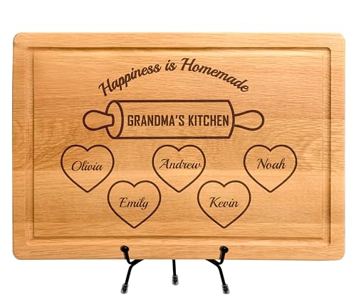 Personalized Grandma Mom Christmas Gifts, Custom Cutting Board with Kids Names for Mom Nana, Custom Engraved Serving Board or Decor, Grandma's Kitchen, Customized Mom and Grandma Gift, Engraved Sign