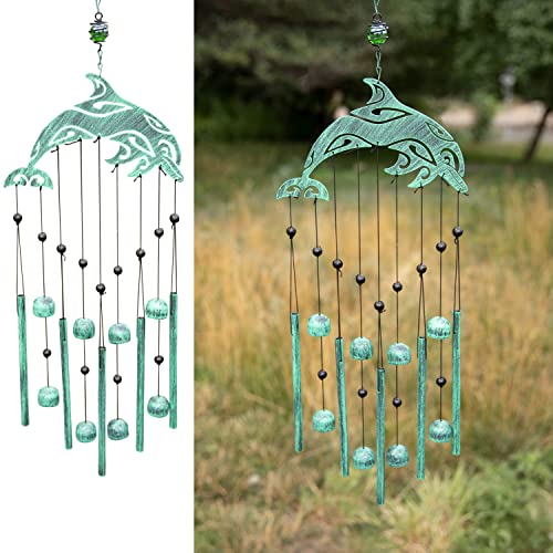 VP Home 28.5' H Tribal Dolphin Wind Chimes for Outside Unique Tribal Dolphin Windchimes for Outdoor Decorations Garden Decor Dolphin Cimes for Women, Mom, Grandma, Unisex