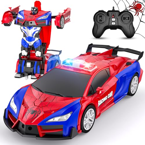 CEGOUFUN Spider Remote Control Car for Kids, Rc Cars for Boys Age 8 to 12, One Button Transformation to Robot with Flashing Light 2.4Ghz Transforming Robot Car for Kids with 360 Degree Rotation