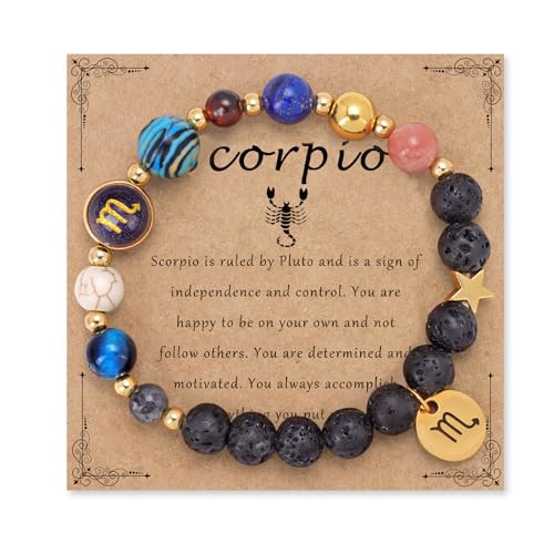 Bolinailo Scorpio Bracelet, Zodiac Bracelets for Women 12 Constellations Healing Crystal Stone Bracelet for Birthday, Scorpio Gifts for women, Scorpio Constellation Charm Gemstone Bracelet