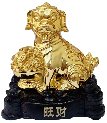 Betterdecor Gold Color Feng Shui 12 Chinese Zodiac Animal Statue Figurine Home Office Decoration and Gift for New Year Holidays and Birthday (Zodiac Dog)