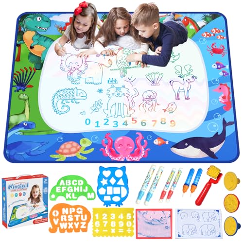 Water Doodle Mat 40 x 32 Inch Painting Doodle Toddler Toys, Water Drawing Mat, Large Magic Drawing Doodling Mat Educational Toys for Kids Age 3 4 5 6 7 Toddler Boys Girls Christmas Birthday Gifts