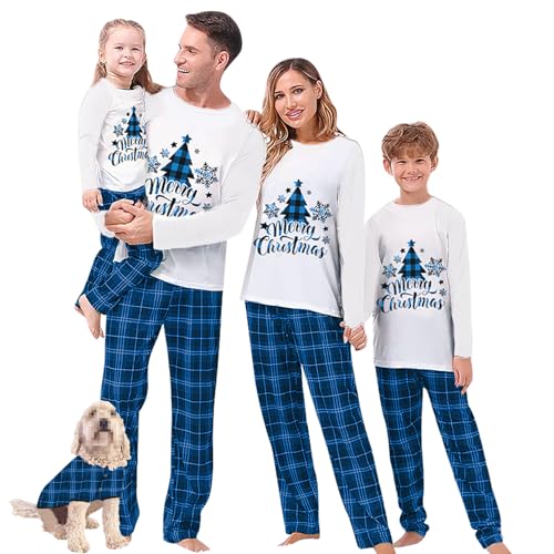 Awoscut Christmas Family Matching Pajamas Sets Christmas PJ's Letter Print Top and Plaid Pants Jammies Sleepwear (#b-7, Dad, XL)