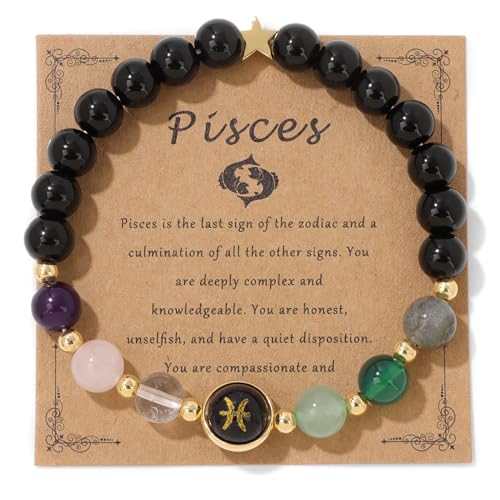 Pisces Bracelet for Women 8mm 12 Constellation Bracelet Men Beaded Bracelet Healing Stone Bracelet Crystal Bracelets Gemstone Bracelets Pisces Jewelry Pisces Birthstone Gifts for Women