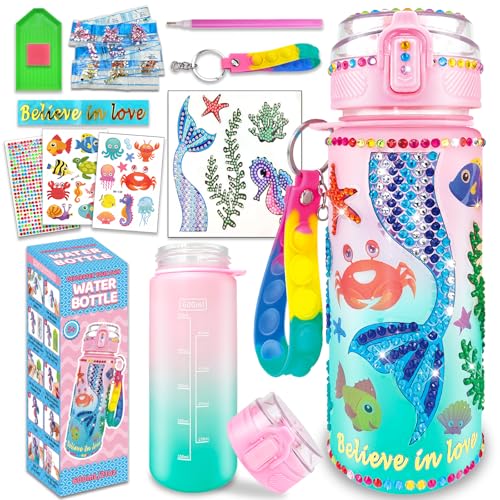 EDsportshouse Decorate Your Own Water Bottle Kits for Girls Age 4-6-8-10,Mermaid Painting Crafts,Fun Arts and Crafts Gifts Toys for Girls Birthday Christmas(Mermaid)