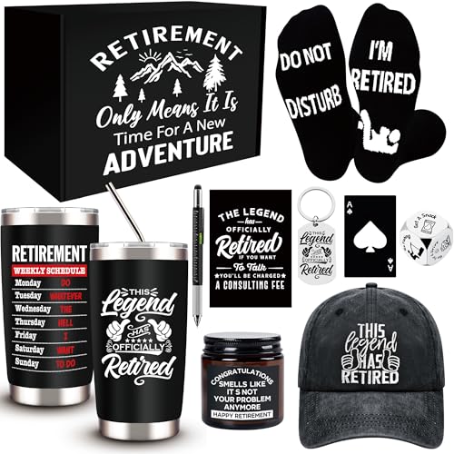 SIXVALA 10 Pcs Retirement Gifts for Men 2024, This Legend Has Retired, Happy Retirement Gifts for Dad, Grandpa, Coworker, Teachers, Boss, Friends, Retirees, 20 Oz Tumbler Best Retirement Gifts Basket