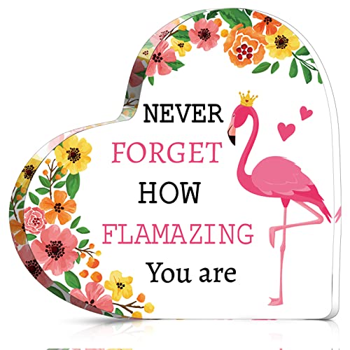 Kathfly Inspirational Gifts for Women Acrylic Heart Keepsake Inspirational Cheer up Gift for Girlfriend Wife Daughter on Christmas Birthday(Flamingo)