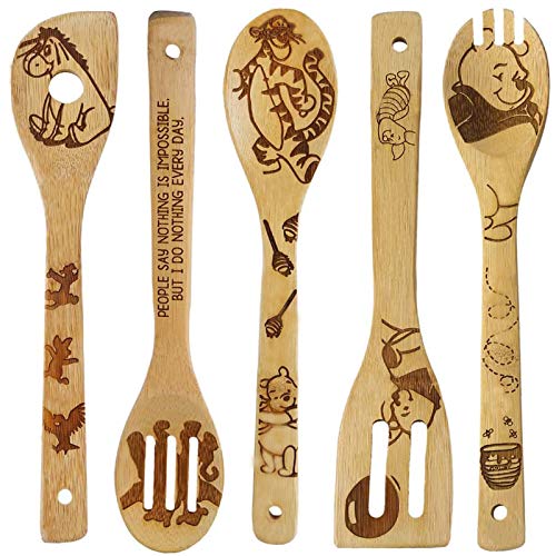 5 PCS Cartoon Wooden Spoons for Cooking,Winnie the Bear Kitchen Accessories,Cute Tiger Spatula for Kitchen Decor,Winnie Bear Kitchen Stuff,Winnie Bear Gifts for Women1