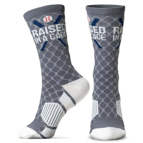 ChalkTalkSPORTS Baseball Performance Crew Socks - Raised in a Cage - Baseball Mid-Calf Socks - Youth