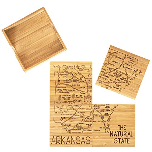 Totally Bamboo Arkansas State Puzzle 4 Piece Bamboo Coaster Set with Case