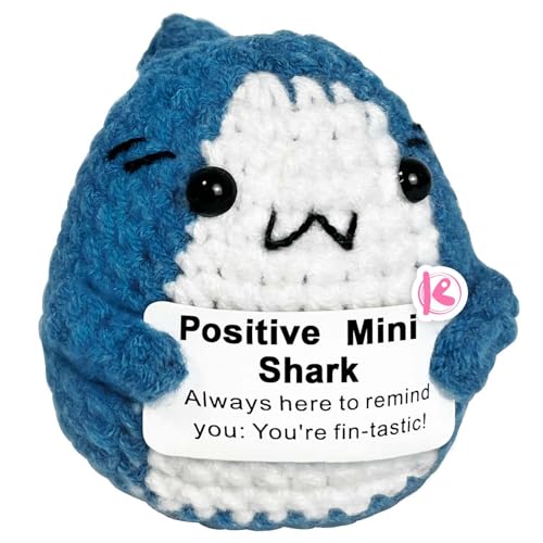 Krinisou Positive Crochet Shark Gifts, Shark Lovers Birthday Gift for Women Men, Emotional Inspirational Motivational Encouragement Gift Blue