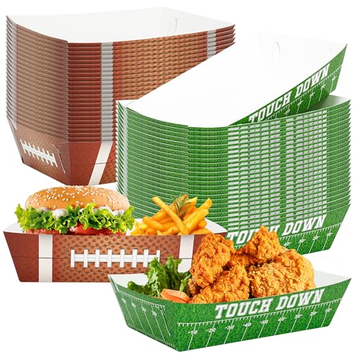 Helimoto 50PCS Super Bowl Party Supplies, Football Paper Snack Tray, Large Disposable Food Tray, Party Snacks Serving Trays for Taco Fries Hot Dog Super Bowl Decorations 2024 Party Favors Table Decor