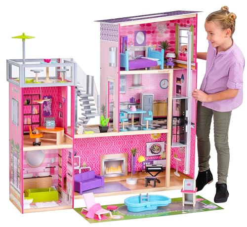 KidKraft Uptown Wooden Modern Dollhouse with Lights & Sounds, Pool and 36 Accessories