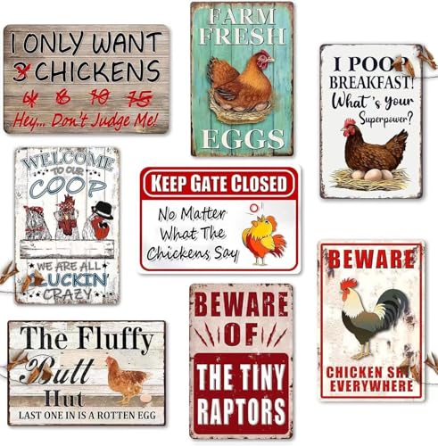 8 Pack Chicken Coop Accessories, Funny Chicken Coop Metal Signs Outdoor Chicken Decor Chickens Farm Personalized Tin Sign Chicken Gifts For Chicken Lovers Chicken House Decor 8×12 Inch