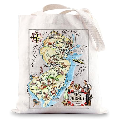 BWWKTOP New Jersey State Tote Bag New Jersey Souvenirs Gifts New Jersey Reusable Grocery Bags New Jersey Trip Gifts (New Jersey)