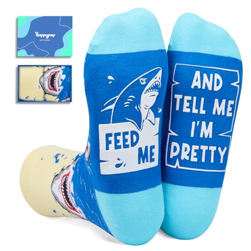 HAPPYPOP Shark Gifts for Men Women - Shark Socks for Shark Lovers, Ocean Animal Gifts Teens Boys Girls