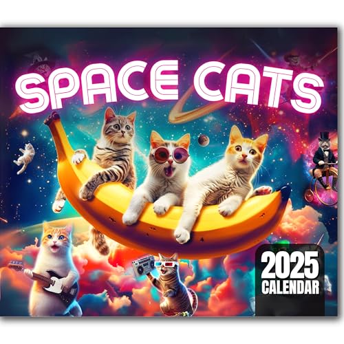 Space Cats Wall Calendar 2025 | Funny Cat Themed Gifts For Cat Lovers Featuring Shark Cat, Tuxedo Cat, Grumpy Cat & Other Silly Space Fun