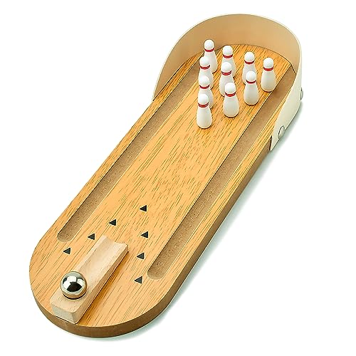 Donse Tabletop Mini Bowling Game Set,Funny White Elephant Gifts,Wooden Mini Bowling Set for Home Office Desk Stress Relief Gadgets,Stocking Stuffers Gifts for Men Women Teens Coworkers