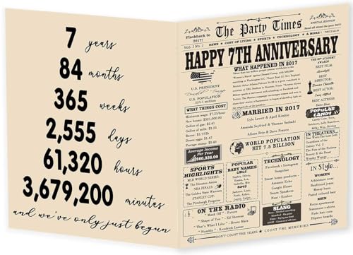 YiKaLus Vintage 7th Wedding Anniversary Card for Husband Wife, Big Seven Years Aday Gifts Card for Him Her, Copper Gifts for 7th Anniversary