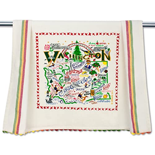 Catstudio Washington Dish Towel - U.S. State Souvenir Kitchen and Hand Towel with Original Artwork - Perfect Tea Towel for Washington Lovers, Travel Souvenir