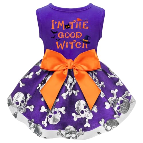 Dog Halloween Costumes Dog Dresses, Halloween Costumes for Dogs Funny Puppy Dress with Bow for Small Large Dogs, Pumpkin Witch Bat Pet Costume Halloween Christmas (Small, Good Witch2)