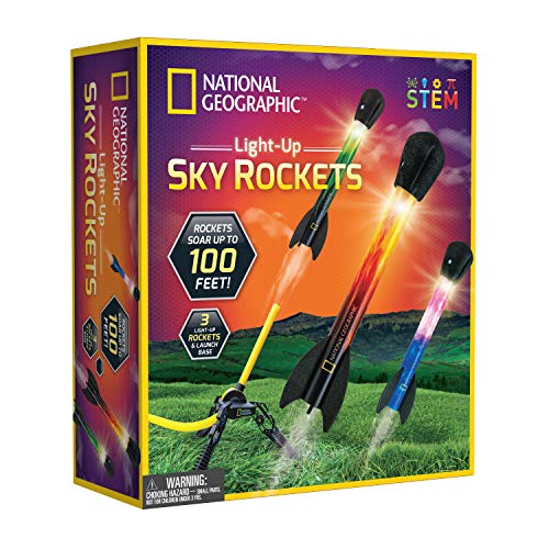 National Geographic Air Rocket Toy – Ultimate LED Rocket Launcher for Kids, Jump and Launch The Light Up, Air Powered, Foam Tipped Rockets up to 100 Feet