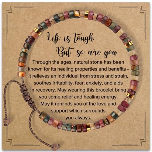 ZOKCC Inspirational Gifts Bracelets for Women Healing Natural Stone Bracelets - Get Well Soon Gifts for Women Best Friends Sister Girls - Life is Tough But So are You Bracelet