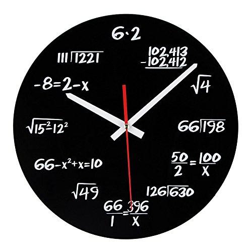 Timelike Math Clock, Unique Wall Clock Modern Design Novelty Maths Equation Clock - Each Hour Marked by a Simple Math Equation (Black)