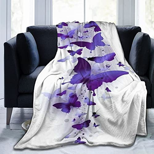 Ivarunner Blanket Purple Butterfly Blanket 60'X50', Butterfly Gifts for Women, Christmas Throw Blanket for Couch Bed Butterfly Decorations, Flannel Fleece Christmas Blanket Get Well Gifts for Women