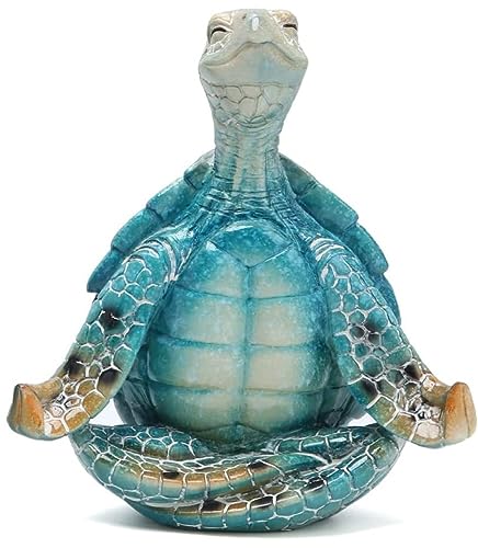 VVGIFTS Sea Turtle Meditation Yoga Decor, Sea Turtle Meditating Coastal Beach Decorations, Zen Yoga Resin Sea Turtle Statue for Home Office Decorations (Put The Palm Separate)