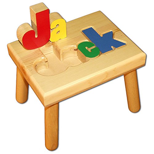 Damhorst Toys Personalized Wooden Child's Name Puzzle Stool Primary Colors