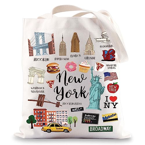 BWWKTOP New York Canvas Tote Bag New York Souvenir Gift New York Grocery Bag New York Travel Gifts New Yorker Shopping Bag (new york)