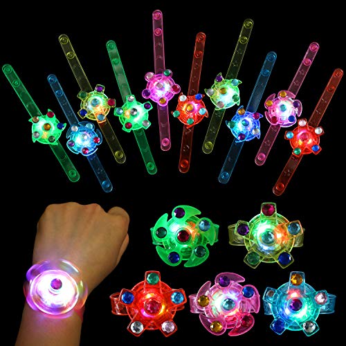 SCIONE 24pack LED Light Up Fidget Spinner Bracelets, Glow in The Dark Party Favors for Kids 4-8 8-12, Treasure Box Toys for Classroom, Birthday Gifts, Christmas Goodie Bags Stuffers