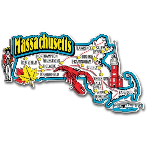 Massachusetts Jumbo State Magnet by Classic Magnets, 4.8' x 2.8', Collectible Souvenirs Made in The USA