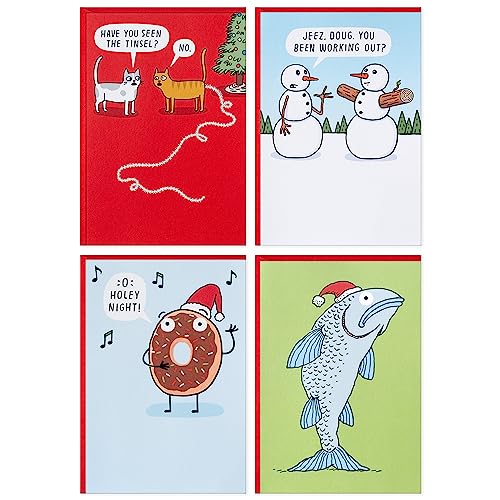 Hallmark Shoebox Funny Boxed Christmas Card Assortment (24 Cards and Envelopes) Cats, Snowmen, Donut, Christmas Cod