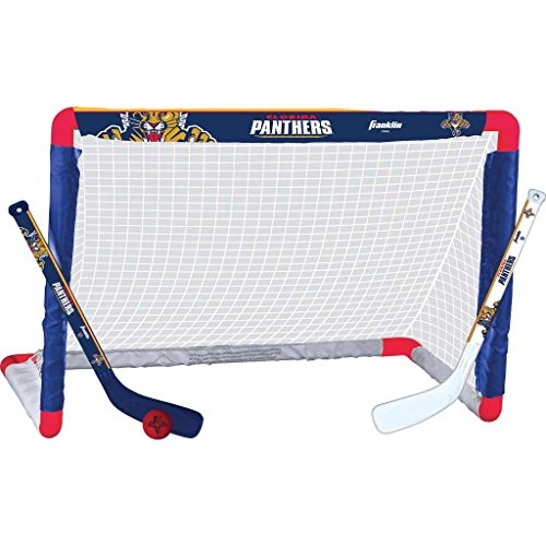 Franklin Sports NHL Florida Panthers Mini Hockey Set - Kids Indoor Knee Hockey Goal, Ball, + 2 Mini Hockey Stick Combo Set - Youth NHL Team Indoor Toy Knee Hockey Sets - NHL Official - Ages 3+ , 28' x 20' x 12'