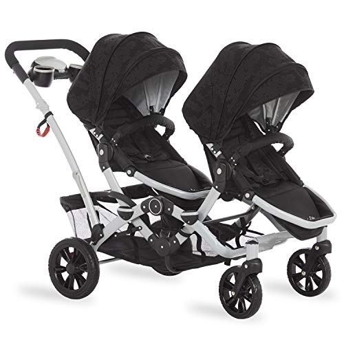 Dream On Me Track Tandem Double Umbrella Stroller in Black, Lightweight Double Stroller for Infant and Toddler, Multi-Position Reversible & Reclining Seats, Large Storage Basket and Canopy