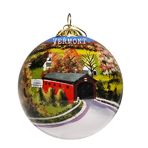 Art Studio Company | Blown Glass Christmas Ornament | Covered Bridge Vermont | Hand Painted Inside | Original Art | Includes Gift Box