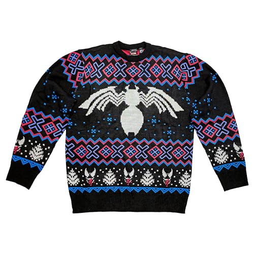 Marvel Venom Symbol Offcially Licesned Adult Knit Holiday Ugly Christmas Sweater (as1, Alpha, l, Regular, Regular) Blue