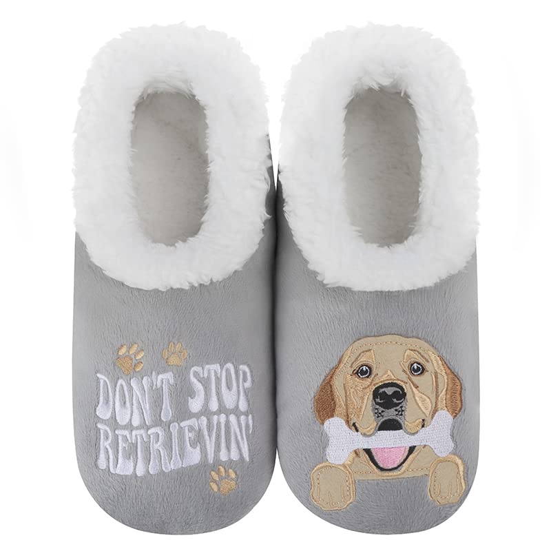 Snoozies Pairable Slipper Socks - Funny House Slippers for Women, Non-Slip Fuzzy Slipper Socks - Retriever - Large