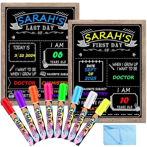 EAONE First Day of School Board 12' x 16', Double-Side Printed First Day of School Sign, Wood Frame Back to School Board Sign Chalkboard with 8 Dry Erase Markers & 1 Wipe Cloth for All Grades Student